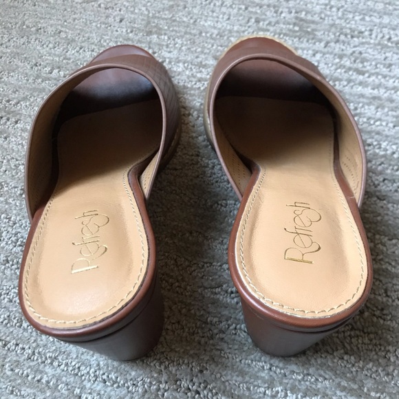 Refresh Ariba Dark Camel Brown Perforated Block Heel Slip On Mules In Size 8.5 - Picture 3 of 12
